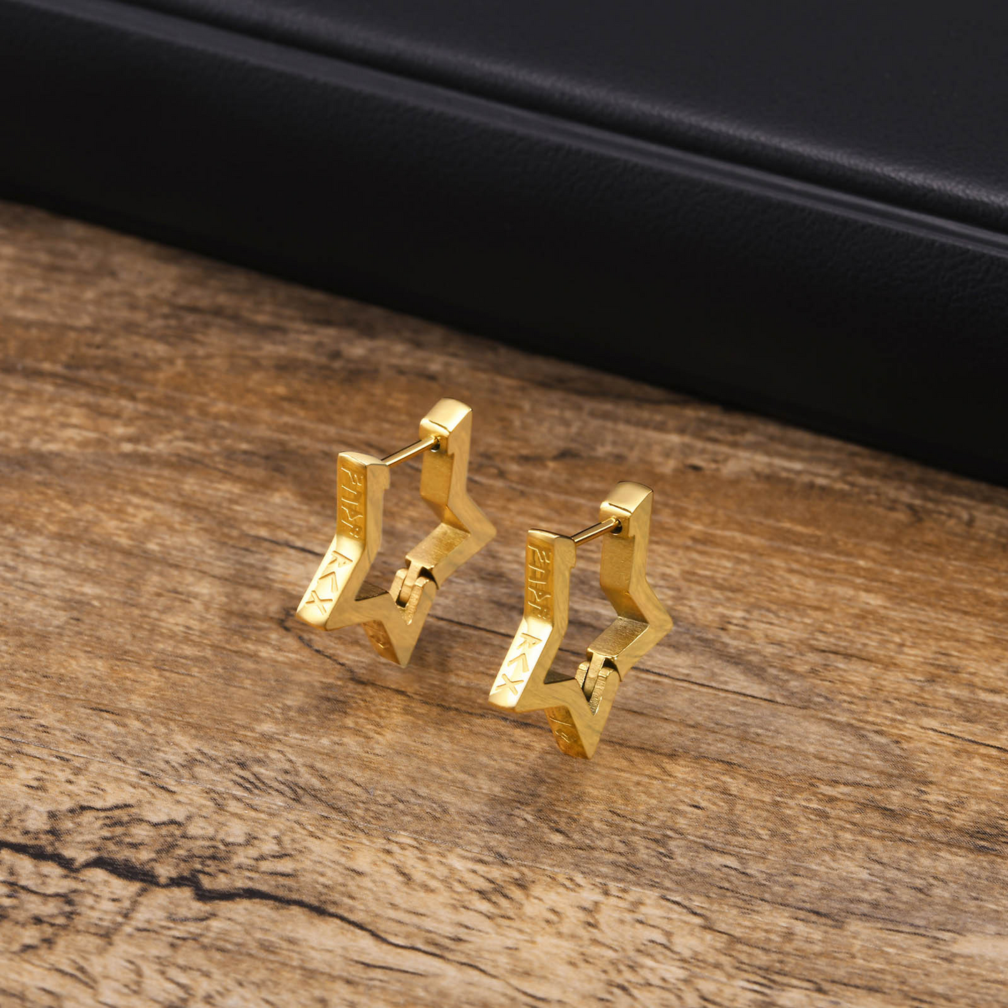 Kemstone Star Hoop Earrings Stainless Steel Gold Plated Geometric Design for Men EH-525