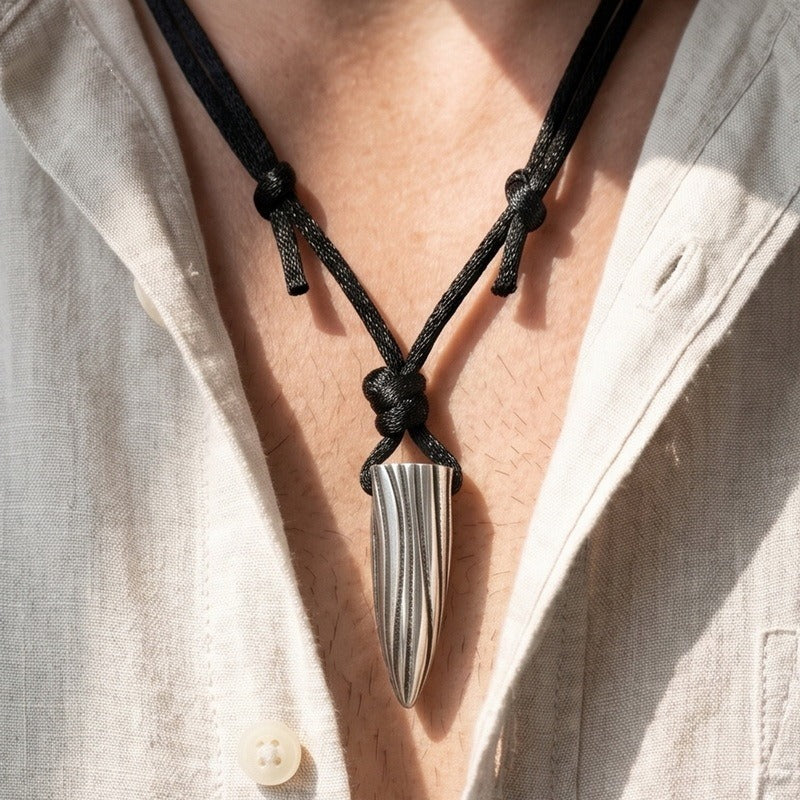 Kemstone Titanium Steel Cone Pendant Necklace for Men Tribal Rope Knot Chain KP302760-LU