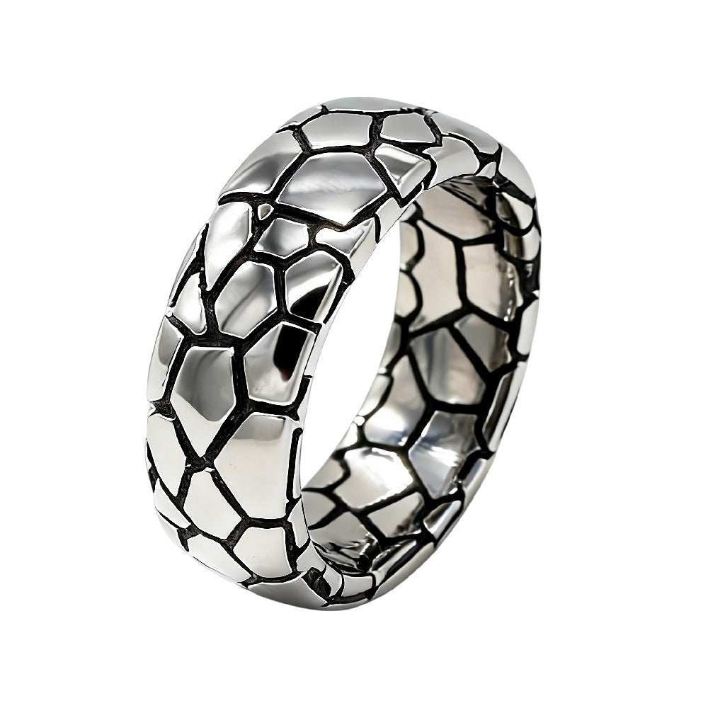 Kemstone Textured Ring for Men Titanium Steel Cracked Pattern Wide Band R1970