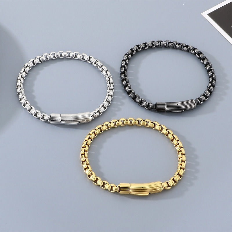 Kemstone Box Link Bracelet Titanium Steel 6mm Textured Chain for Men KB212472-ZGM