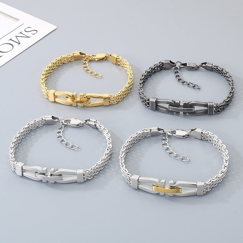 Kemstone Link Clasp Bracelet for Men Titanium Steel Woven Chain Adjustable KB212811-KFC