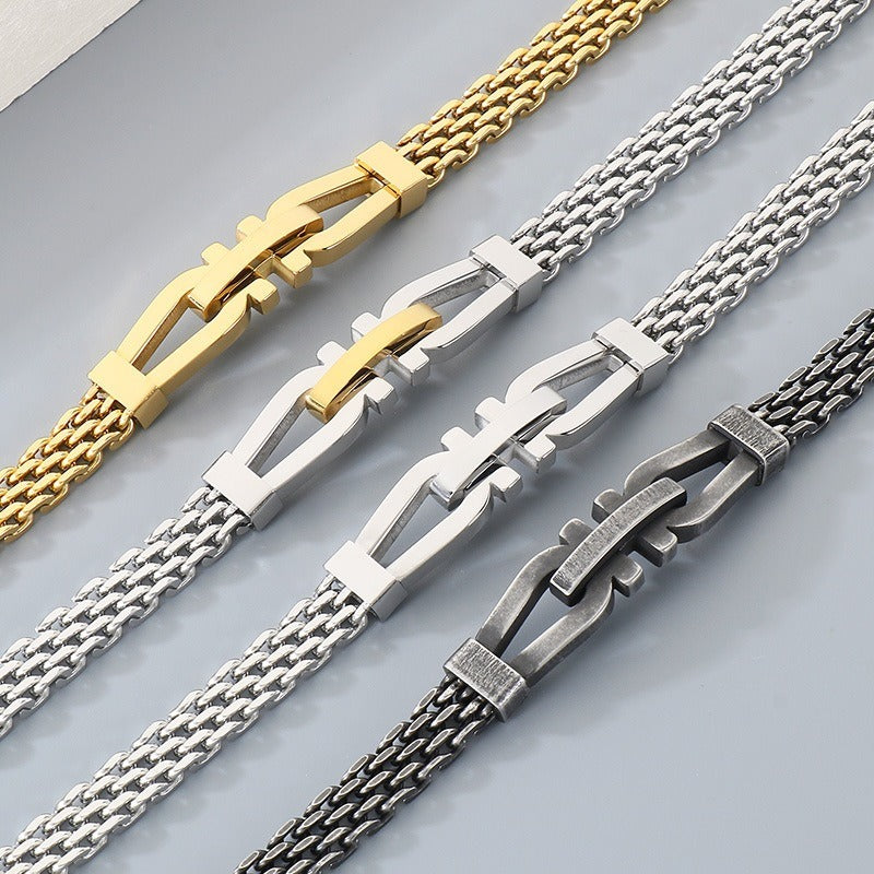 Kemstone Link Clasp Bracelet for Men Titanium Steel Woven Chain Adjustable KB212811-KFC