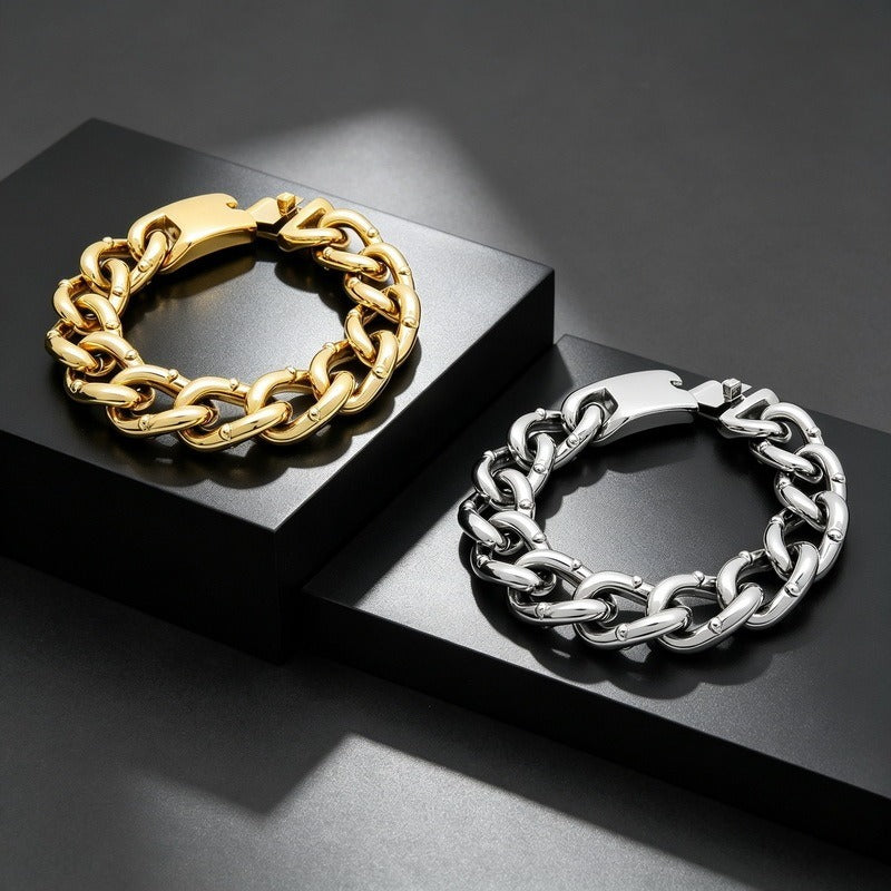 Kemstone Heavy Cuban Link Bracelet for Men Titanium Steel 18mm Hip Hop Chain KB213362