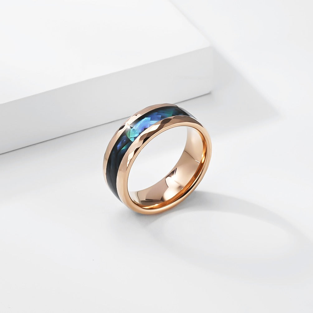 Kemstone Tungsten Abalone Inlay Faceted 8mm Wedding Band for Men Modern K-T062