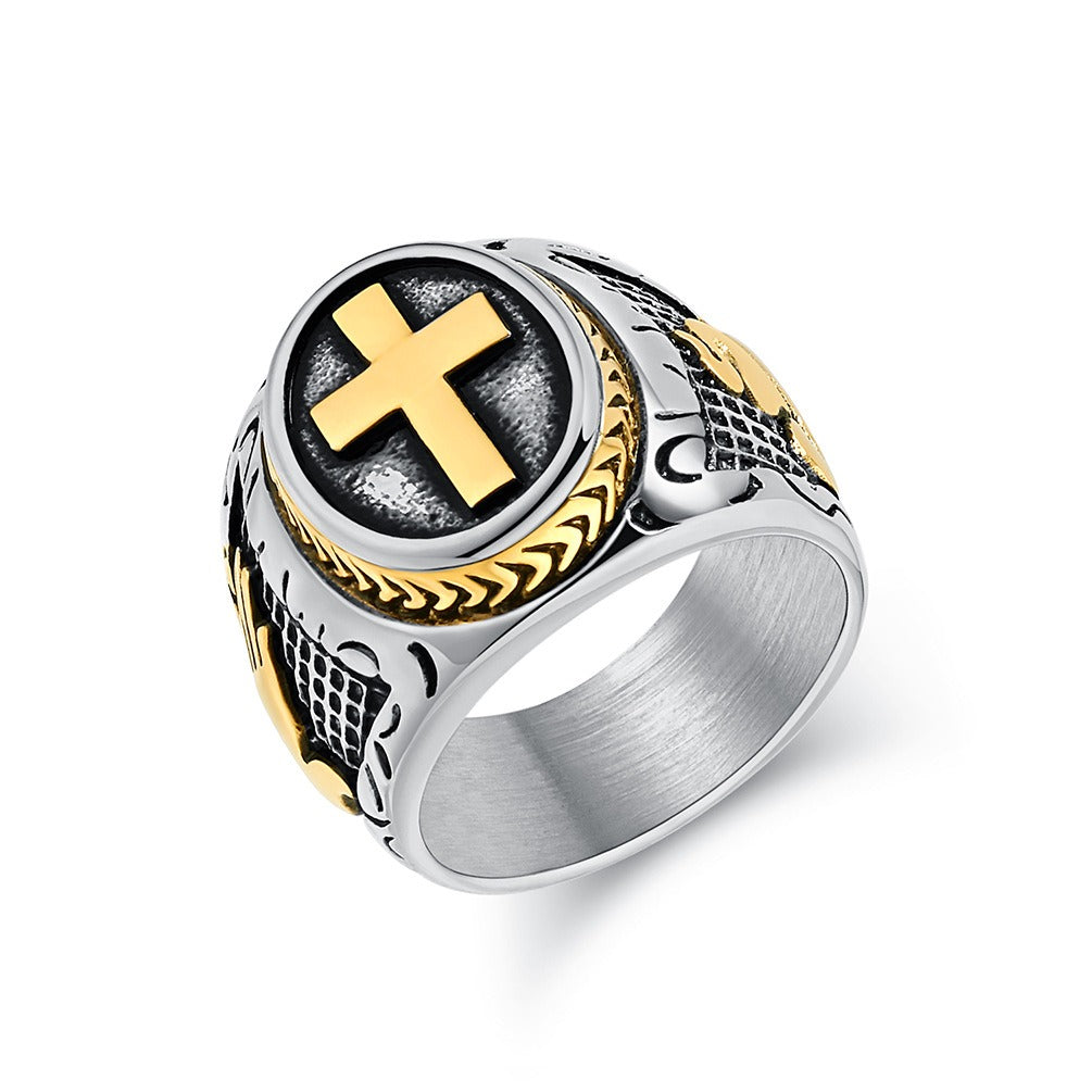 Kemstone Stainless Steel Vintage Cross Signet Ring for Men K-R958