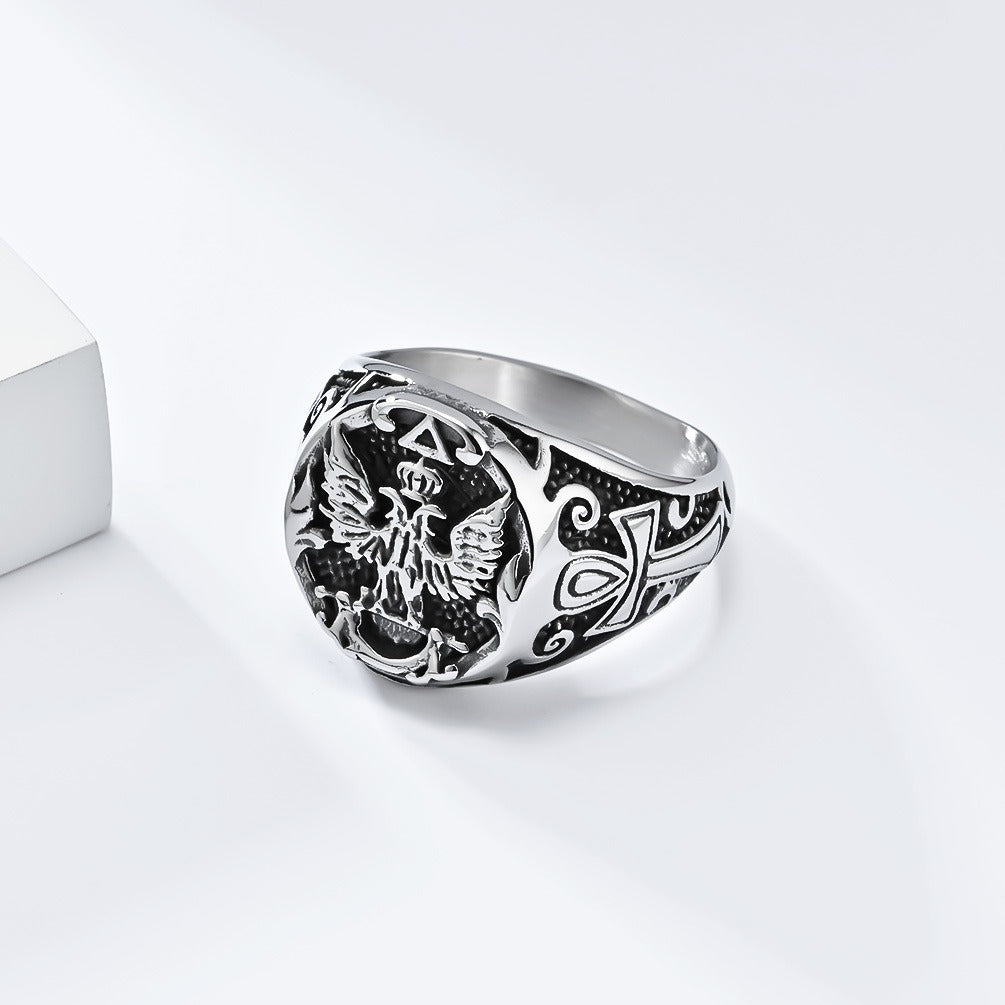 Kemstone Stainless Steel Double Eagle Signet Ring for Men Vintage Gothic Style K-R897