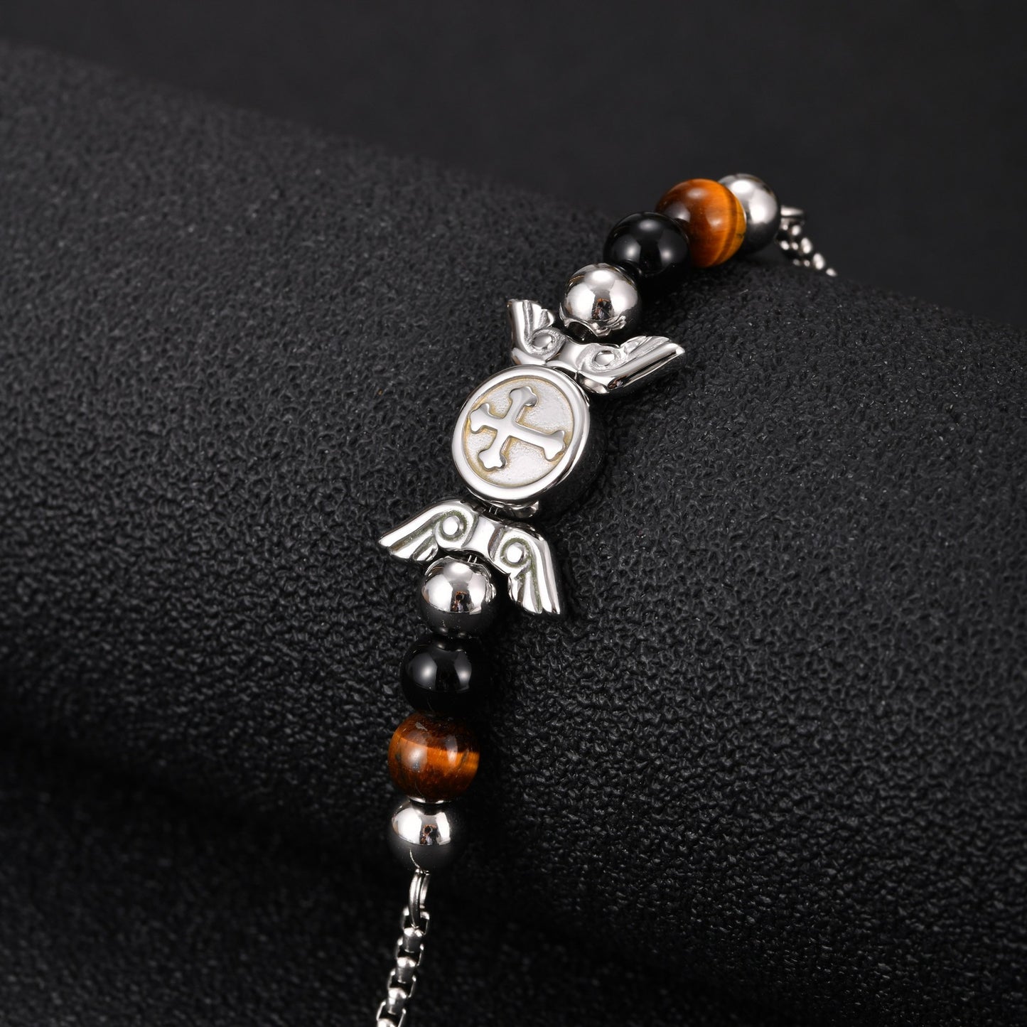 Kemstone Winged Emblem Tiger Eye Bracelet for Men Stainless Steel BR-3042