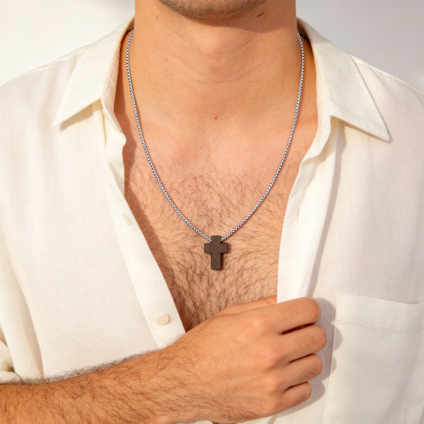 Kemstone Wooden Cross Necklace for Men with Stainless Steel Chain NC-2836