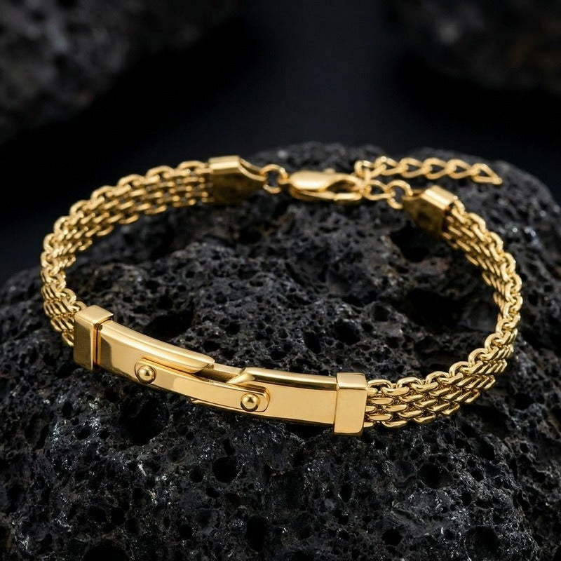 Kemstone Titanium Steel Woven Chain Bracelet for Men Curved Plate KB213344-KFC