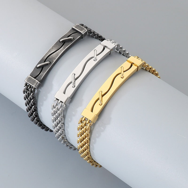 Kemstone ID Bar Bracelet for Men Curved Plate Titanium Steel Mesh Chain KB212804-KFC