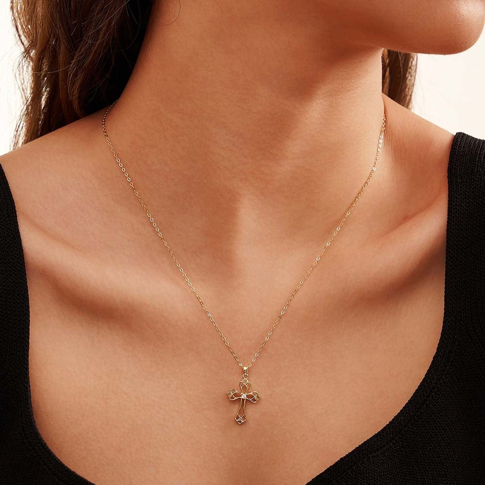 Kemstone 925 Sterling Silver Celtic Knot Cross Necklace for Women Cubic Zirconia Pendant Gold Silver APN42