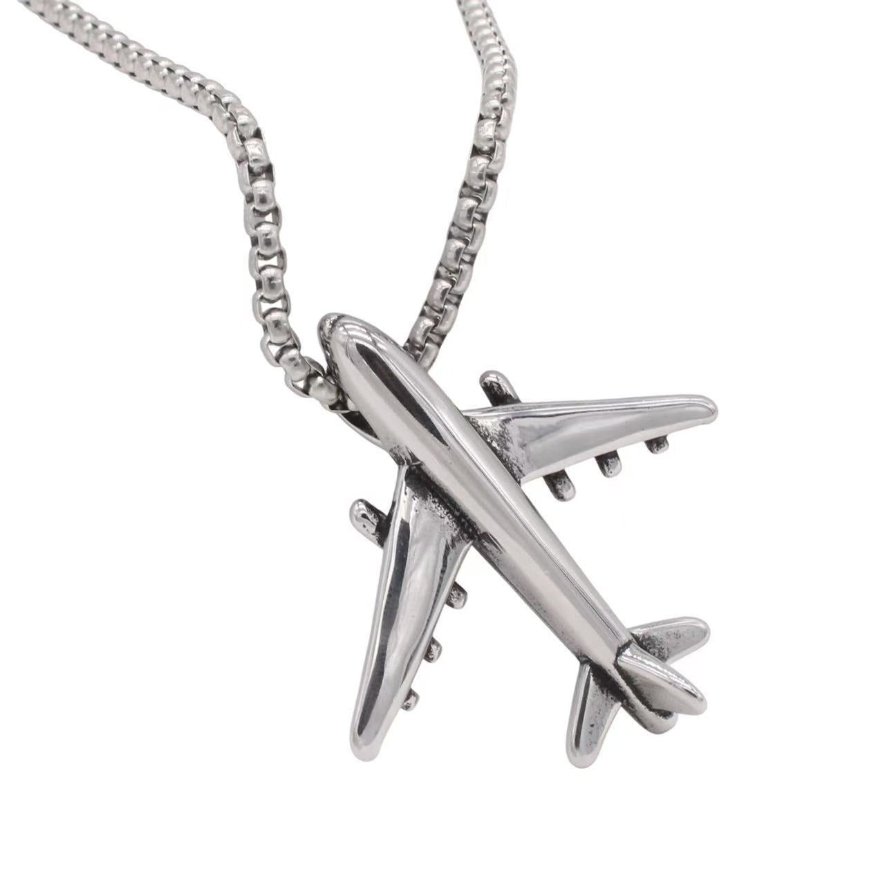 Kemston Titanium Steel  Airplane Pendant Necklace for Men Minimal Design P1483