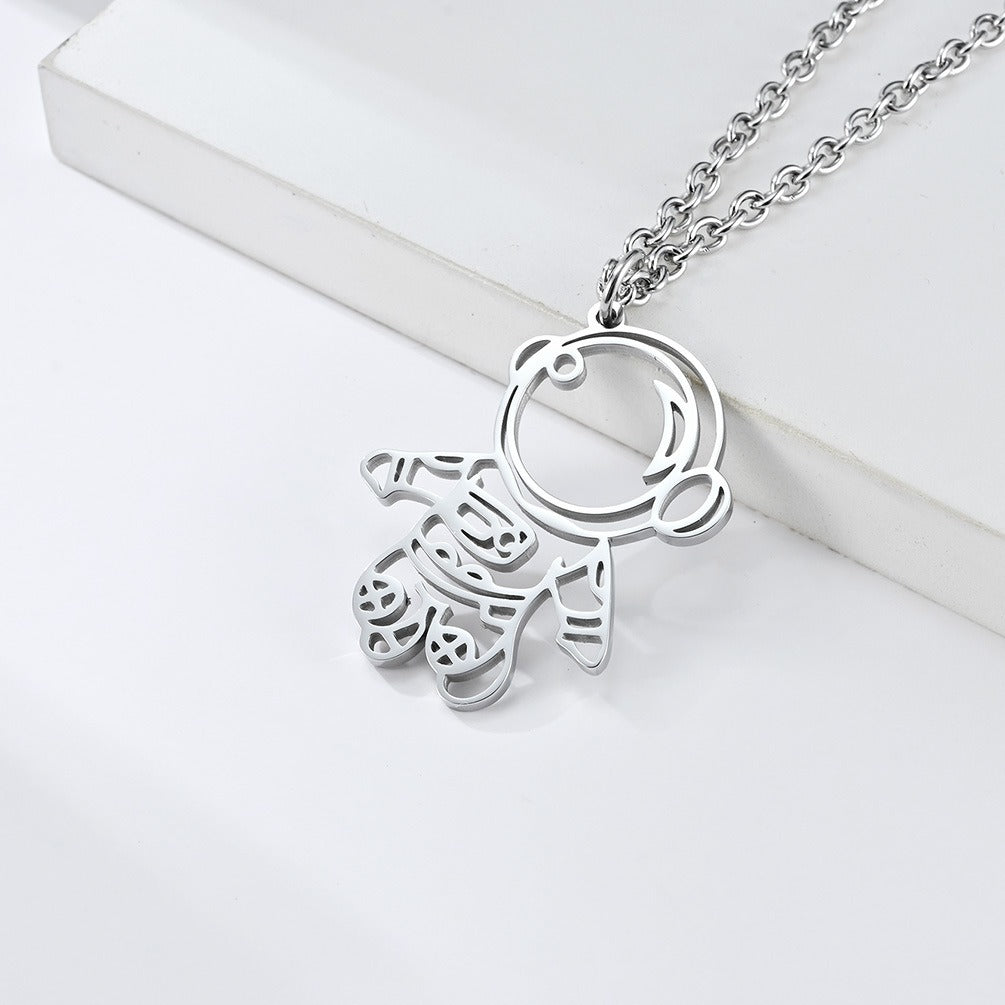 Kemston Astronaut Outline Stainless Steel Space Pendant Necklace for Men Minimal Lightweight Jewelry