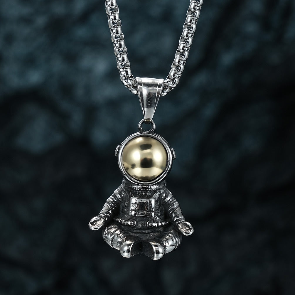 Kemstone Astronaut Pendant Necklace Titanium Steel Space Charm for Men Women K-PT402