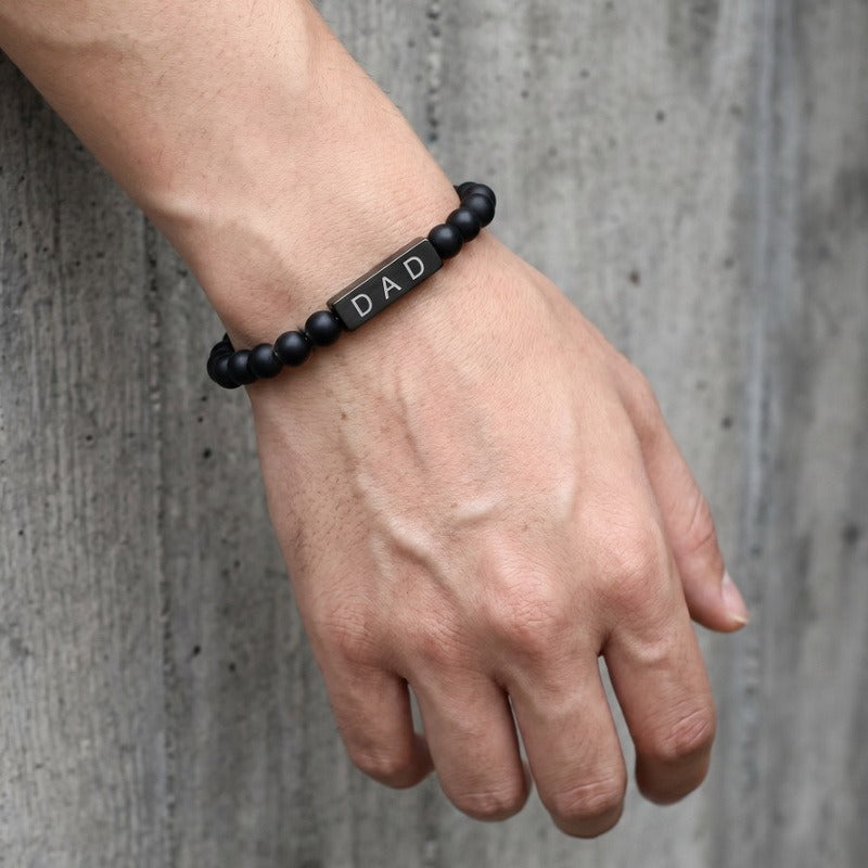 Kemston Black Lava Stone Beaded Bracelet for Men Stainless Steel Dad Gift Minimal Style KB214603-Z