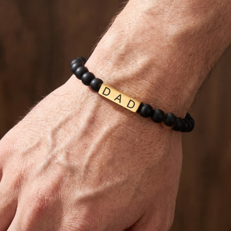 Kemston Black Lava Stone Beaded Bracelet for Men Stainless Steel Dad Gift Minimal Style KB214603-Z