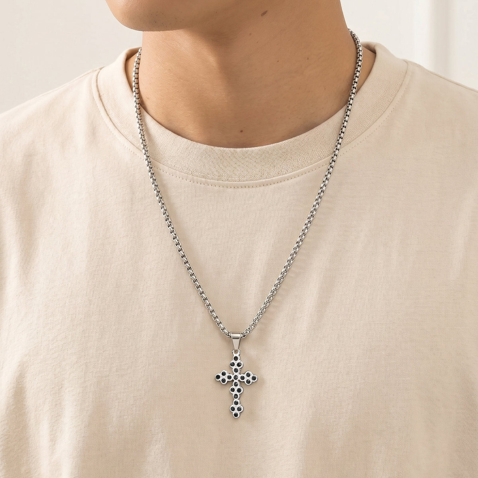 Kemstone Stainless Steel Black Cubic Zirconia Cross Necklace Pendant