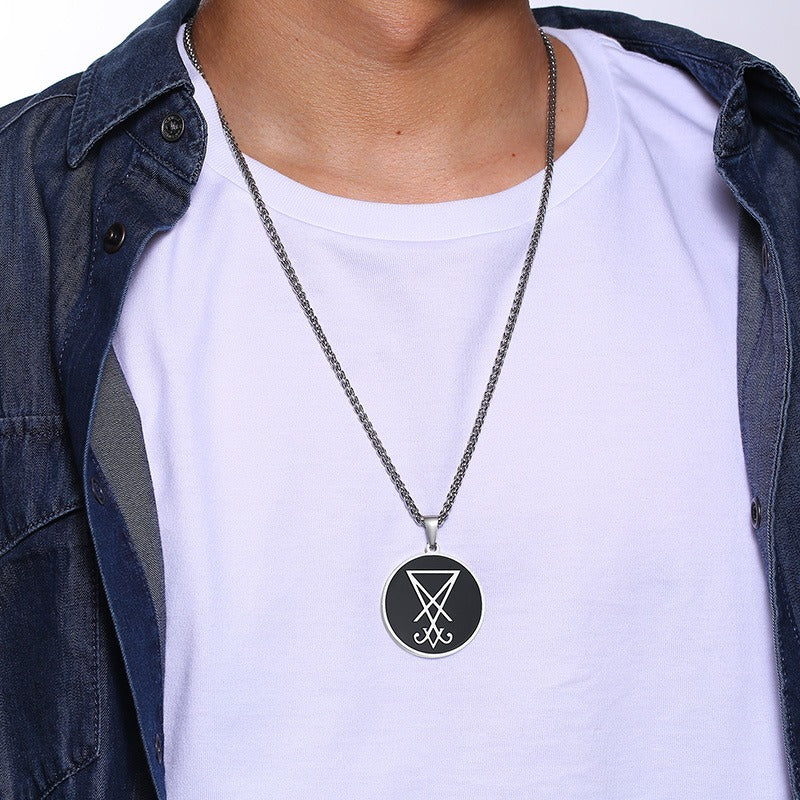Kemstone Stainless Steel Sigil Round Pendant Necklace for Men PN-1245