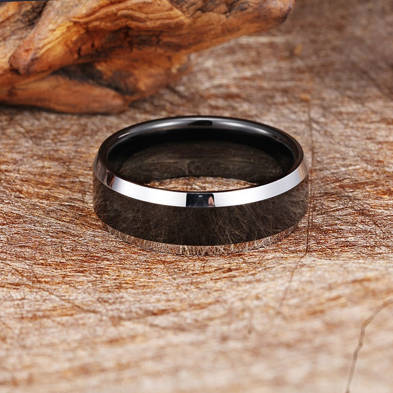 Kemstone Tungsten Carbide Band Ring for Men & Women – Black Minimal KR34303