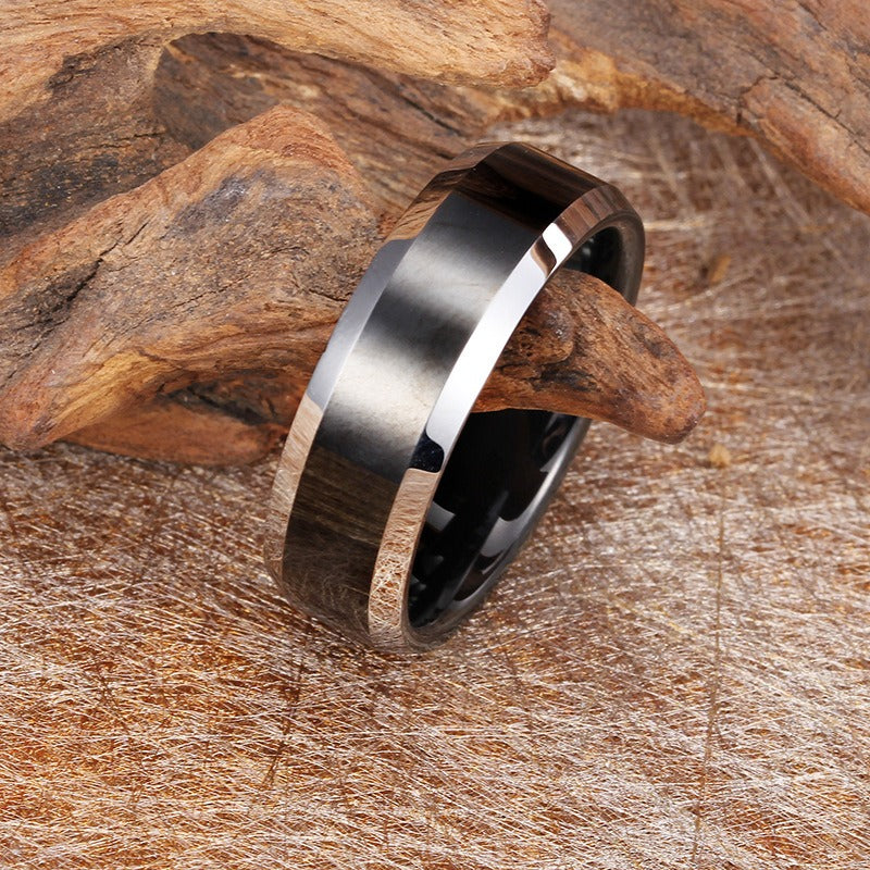 Kemstone Tungsten Carbide Band Ring for Men & Women – Black Minimal KR34303
