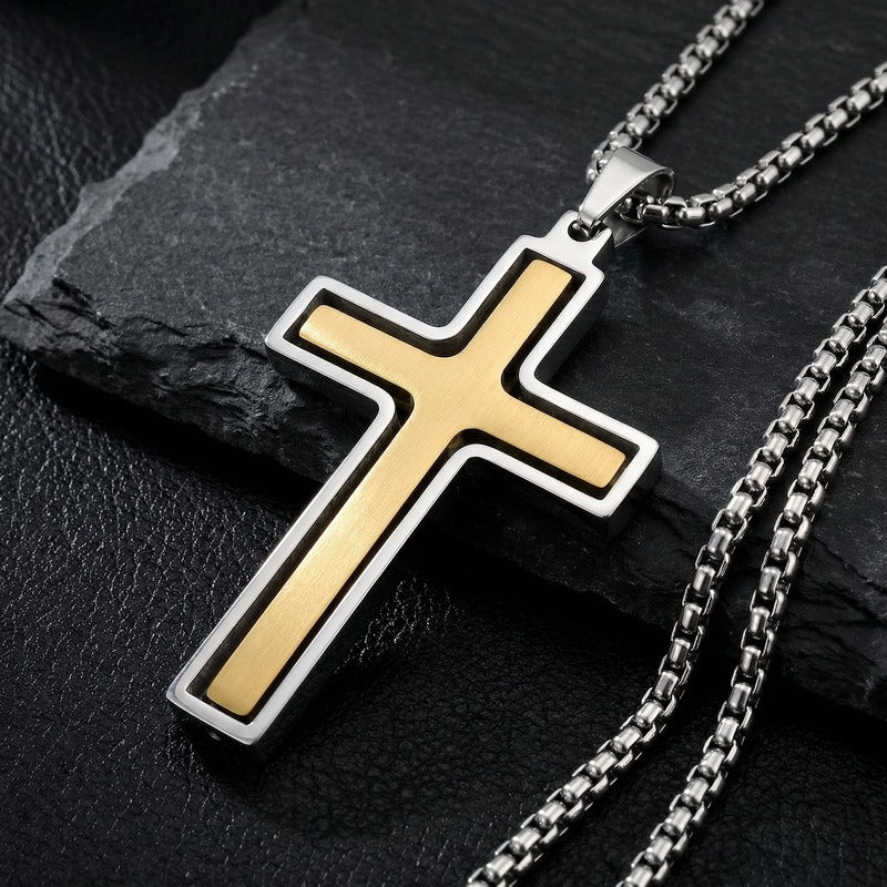 Kemstone Rotating Cross Pendant Necklace for Men Titanium Steel Two Tone KP118323-ZLA