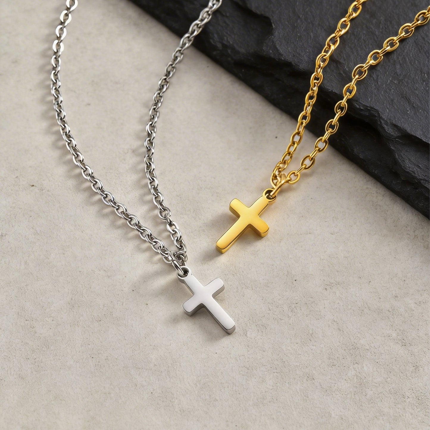 Kemstone Stainless Steel Minimal Cross Pendant Necklace for Men & Women Gold Silver PN-2289