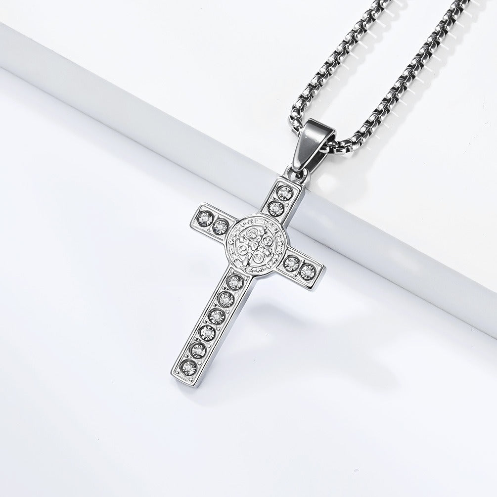 Kemstone Stainless Steel Cross Medallion Pendant Necklace for Men Silver Gold Black K-PT724