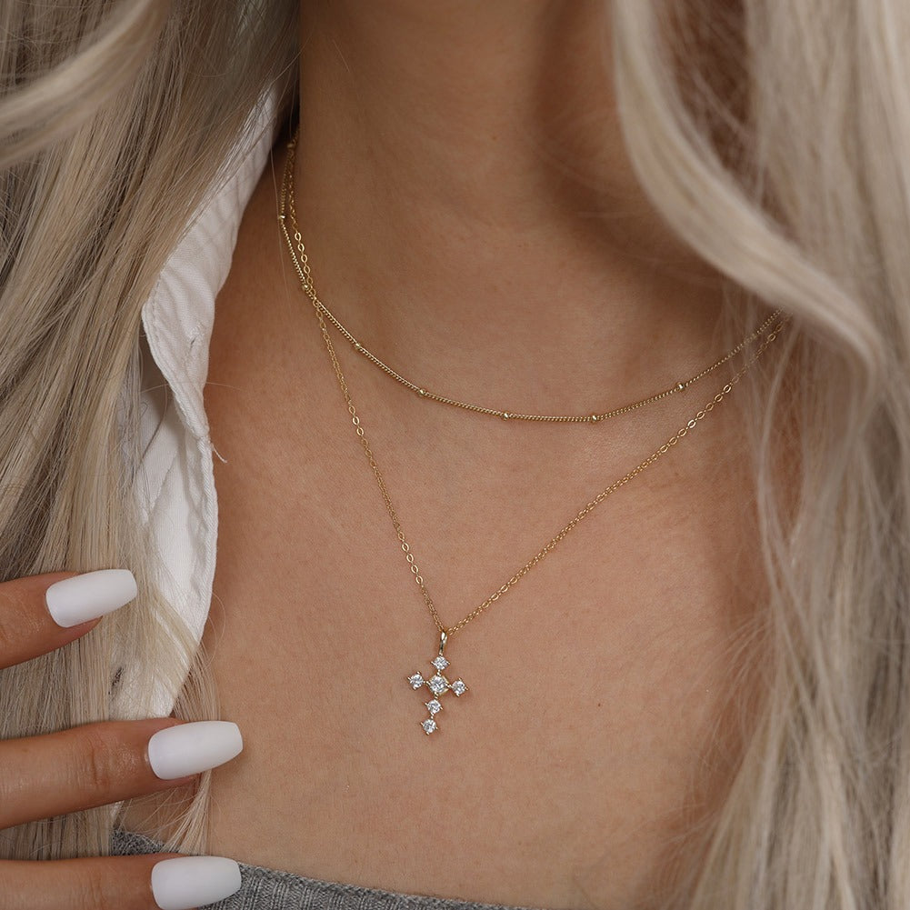 Kemstone 925 Sterling Silver Cross Pendant Necklace for Women Cubic Zirconia Gold Silver APN51