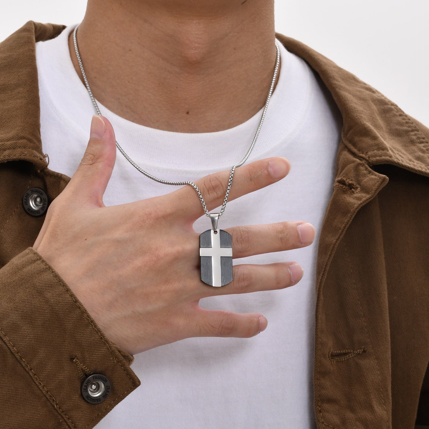 Kemstone Stainless Steel Cross Tag Pendant Necklace for Men Black Brushed Plate PN-1981