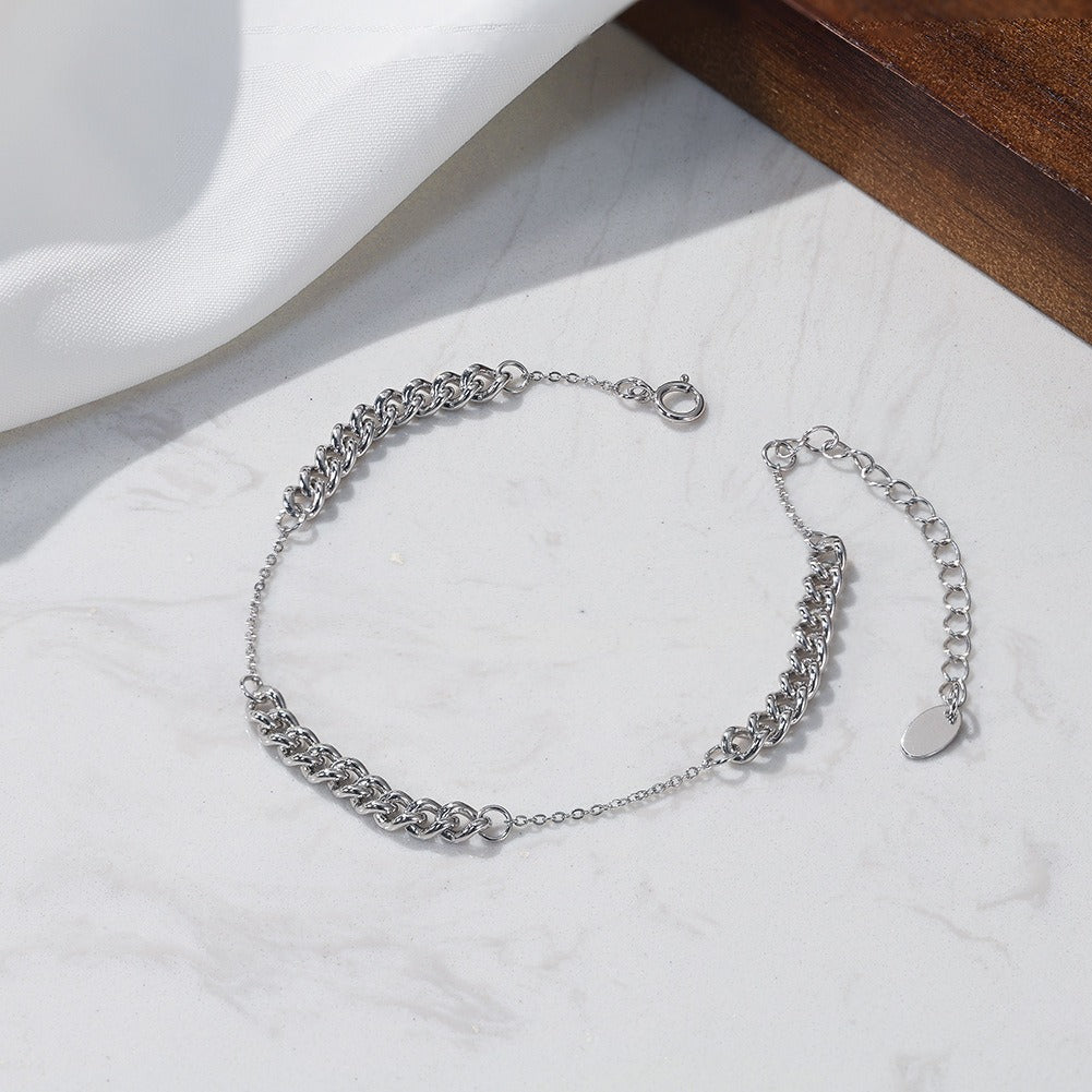 Kemstone 925 Sterling Silver Cuban Link Bracelet for Women Adjustable Chain Gold Silver GAB06