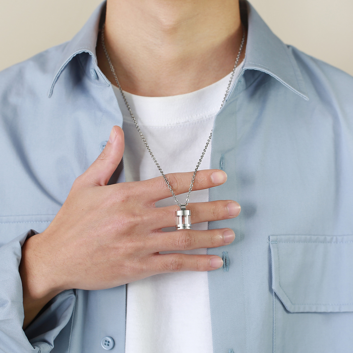 Kemstone Stainless Steel Keepsake Pendant Necklace for Men Women Glass Capsule PN-1537