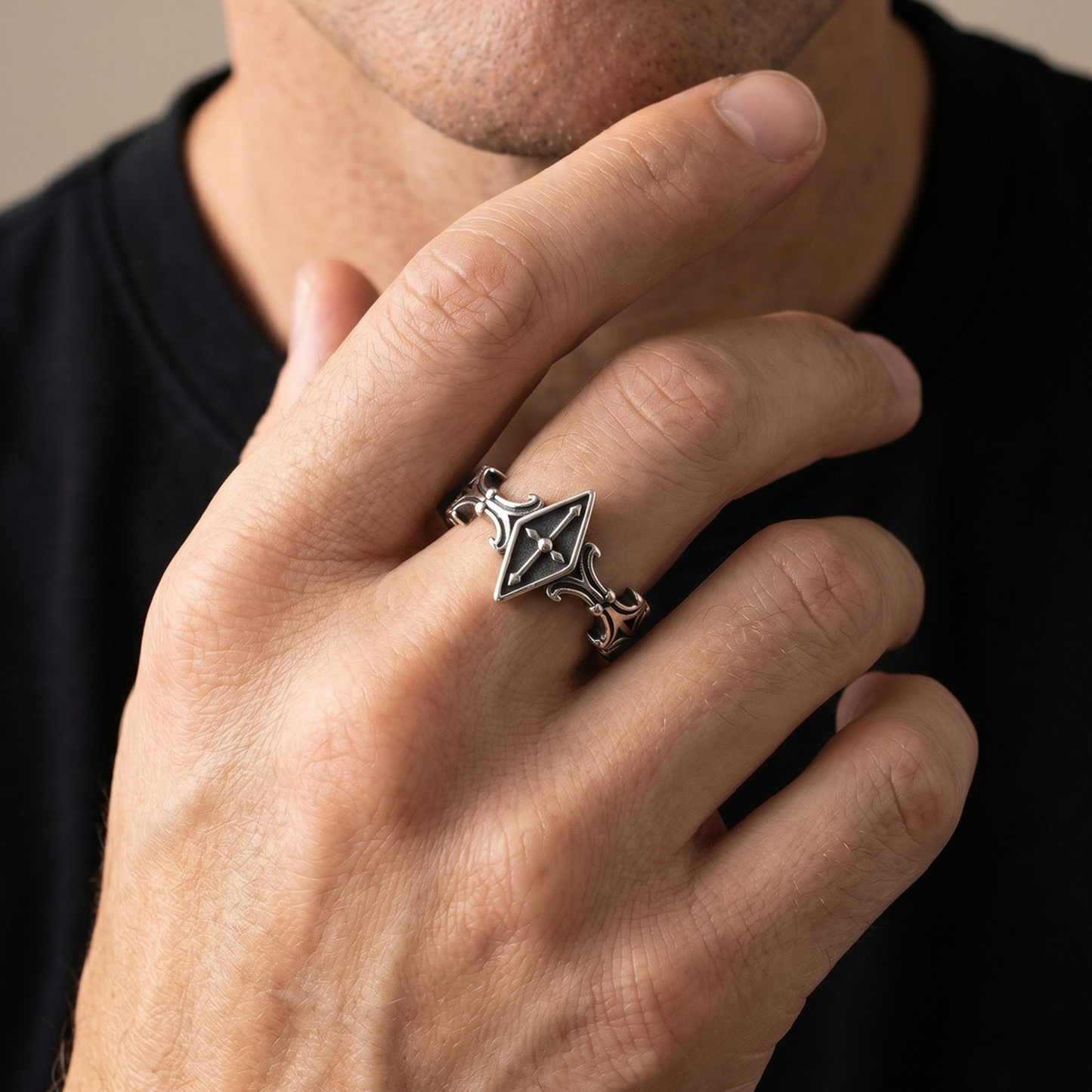 Kemstone Stainless Steel Cross Engraved Ring for Men Women Gothic Vintage Band RC-1145