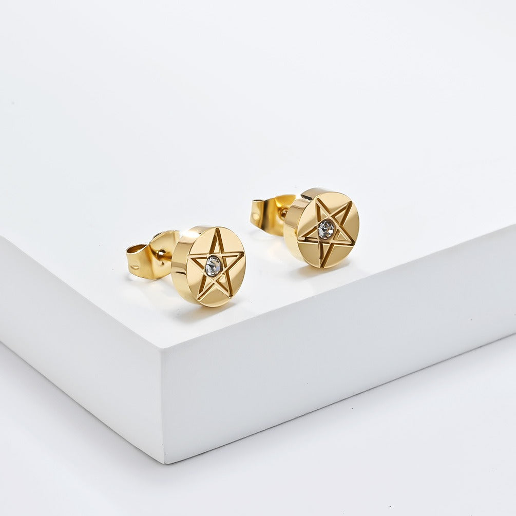 Kemstone Stainless Steel Star Stud Earrings for Men & Women Minimal Round K-E040