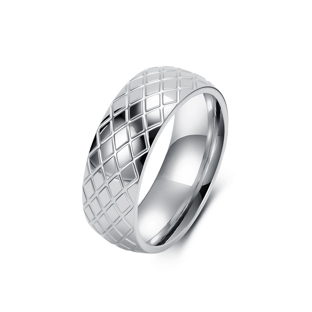 Kemstone Stainless Steel Geometric Grid Ring for Men 8mm Vintage Textured Pattern K-R1183