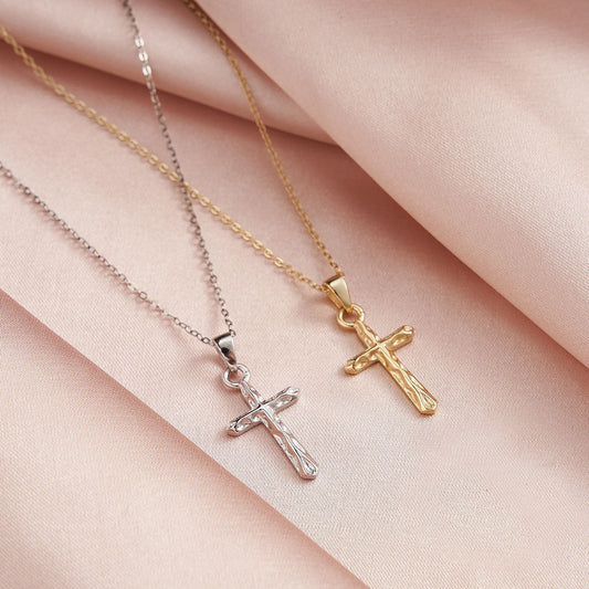 Kemstone 925 Sterling Silver Cross Pendant Necklace for Women Minimal Gold Clavicle Chain GAN02