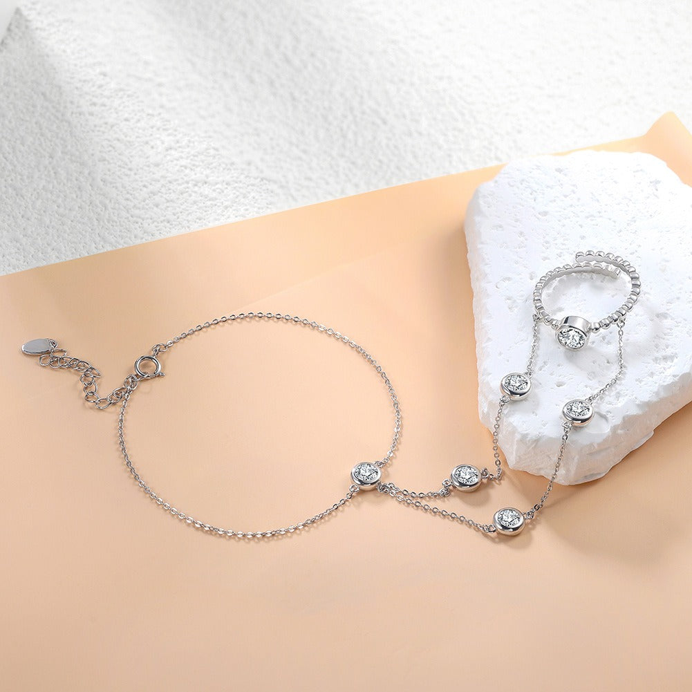 Kemstone 925 Sterling Silver Hand Chain Bracelet for Women Cubic Zirconia Gold Silver APV05