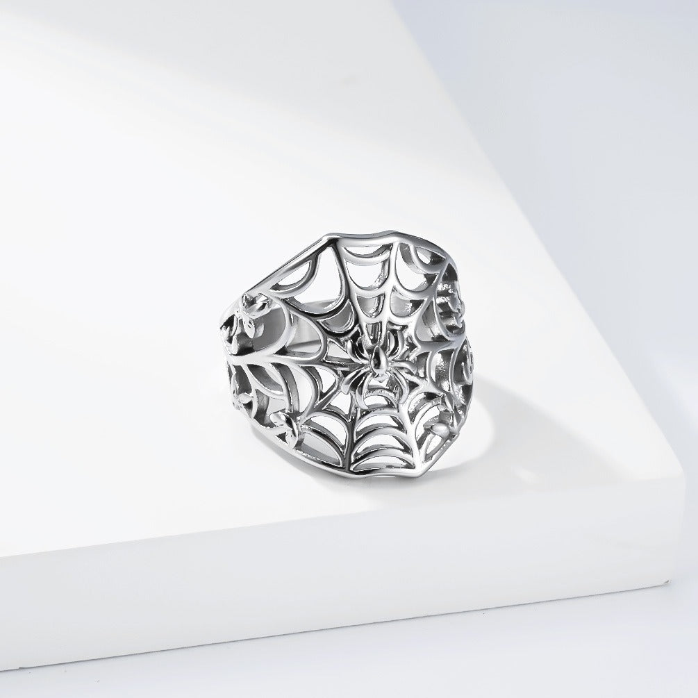 Kemstone Stainless Steel Spider Web Hollow Ring for Men Gothic K-R1180