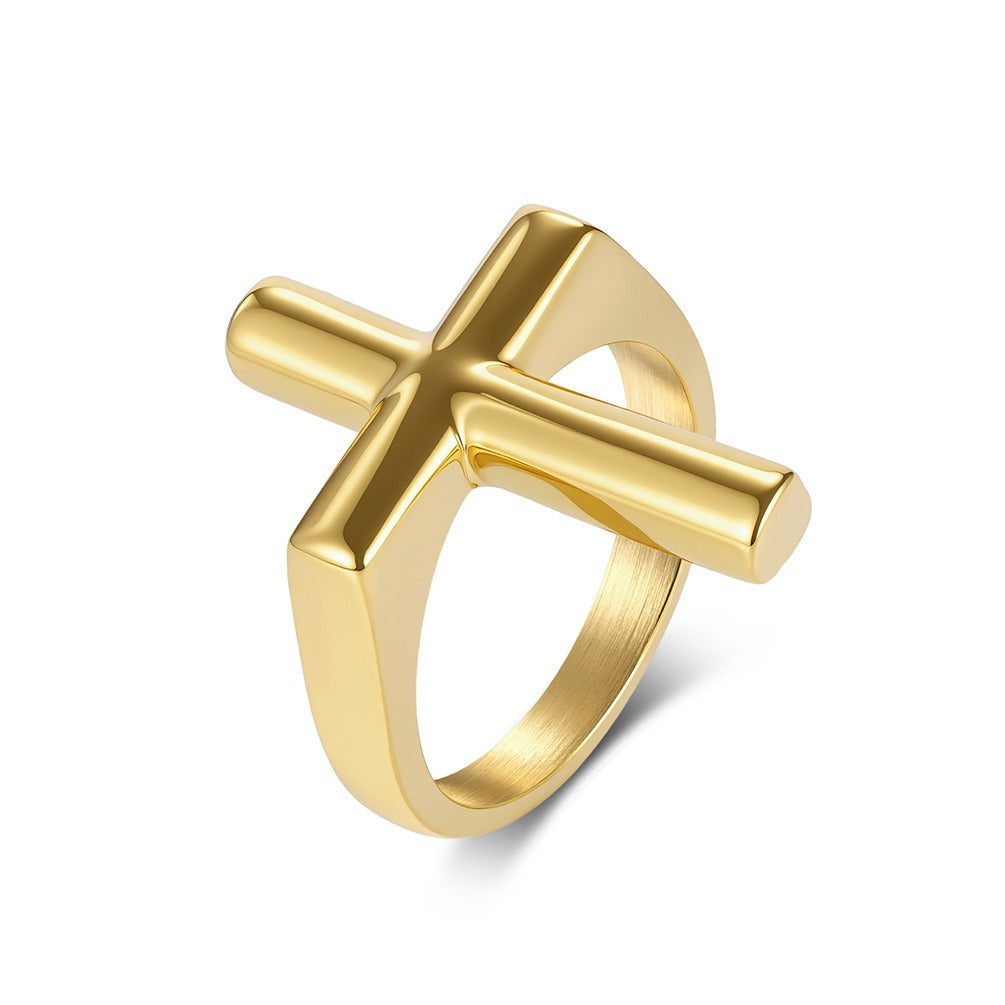 Kemstone Titanium Steel Cross Ring for Men Minimal Style K-R1118