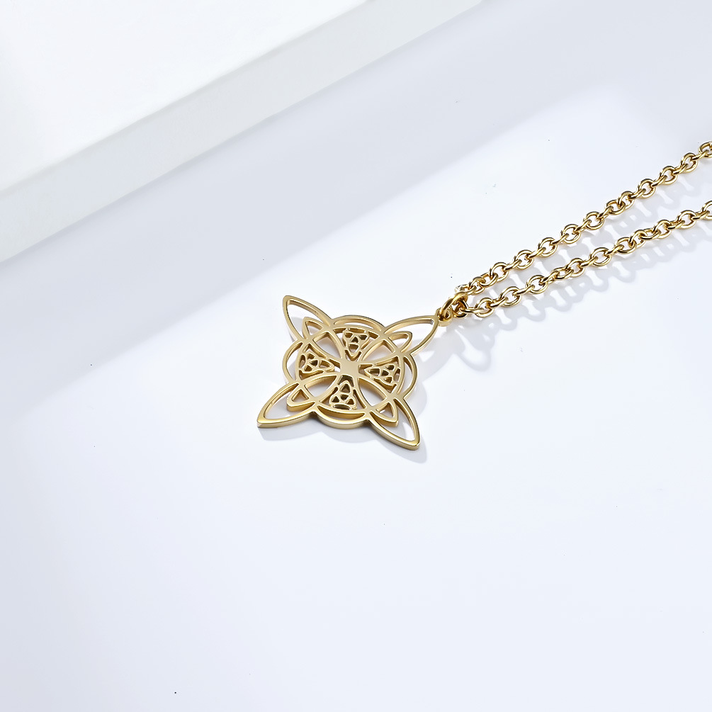 Kemston Stainless Steel Celtic Knot Eternal Triangular Pendant Necklace for Men Women K-PT501