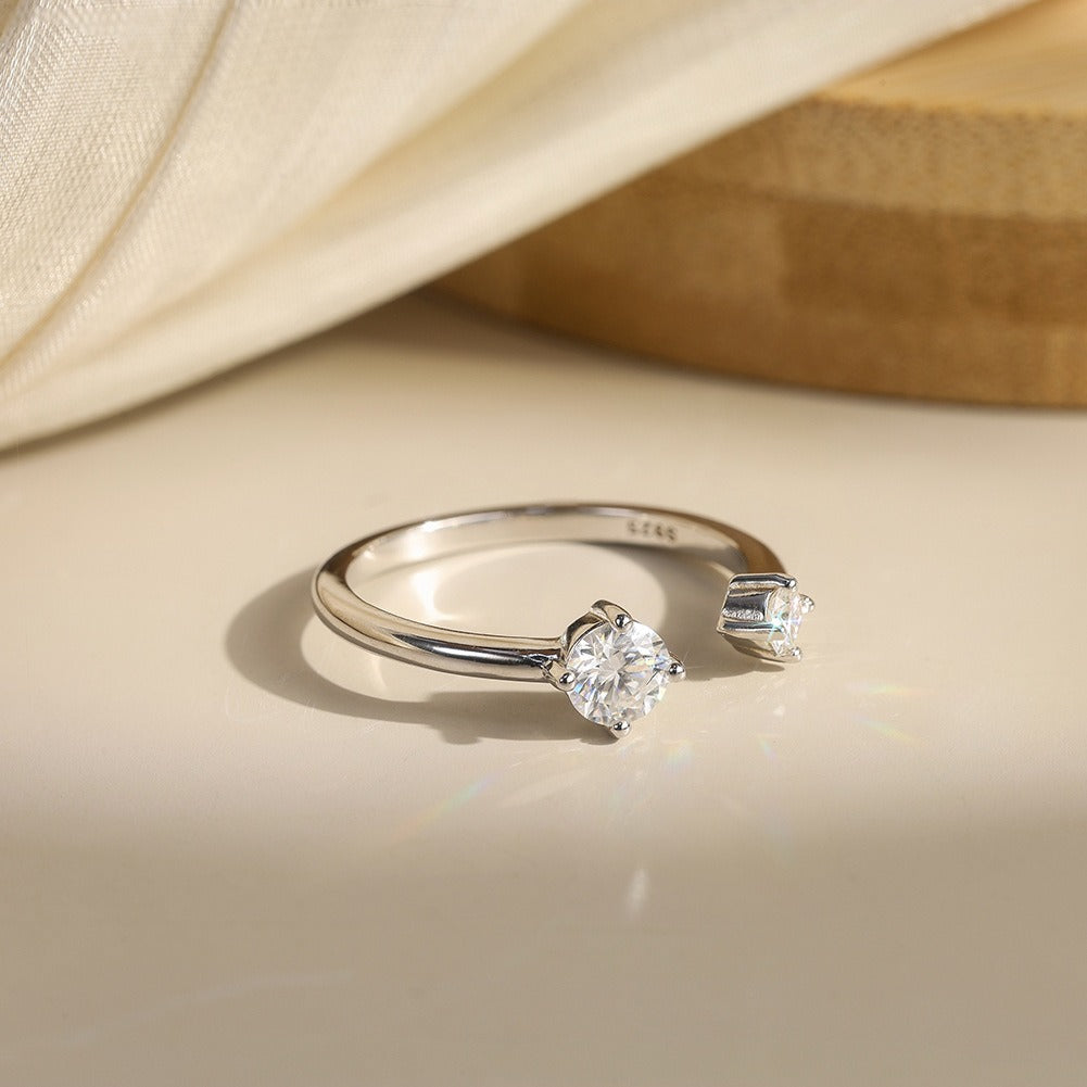 Kemstone 925 Sterling Silver Open Moissanite Ring for Women Double Stone Stacking Band Gold Silver MOR16