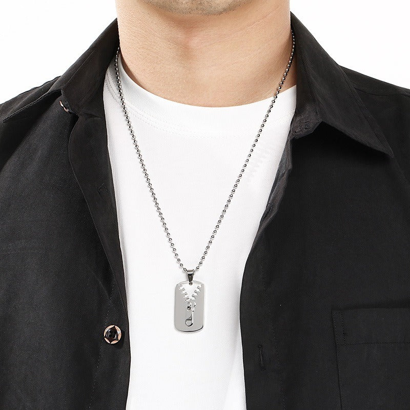 Kemstone Titanium Steel Zipper Tag Pendant Necklace for Men Women KN301415-KFC