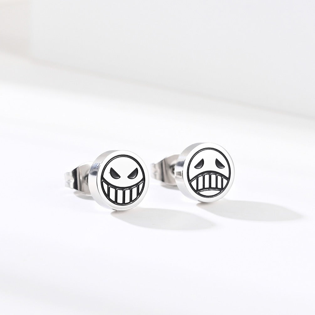 Kemstone Stainless Steel Smiley Face Stud Earrings for Men & Women Minimal Round K-E034