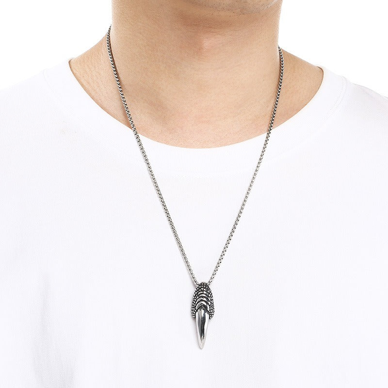 Kemstone Wolf Tooth Pendant Necklace Titanium Steel Eagle Claw Design for Men Silver 60cm KP117057-LU