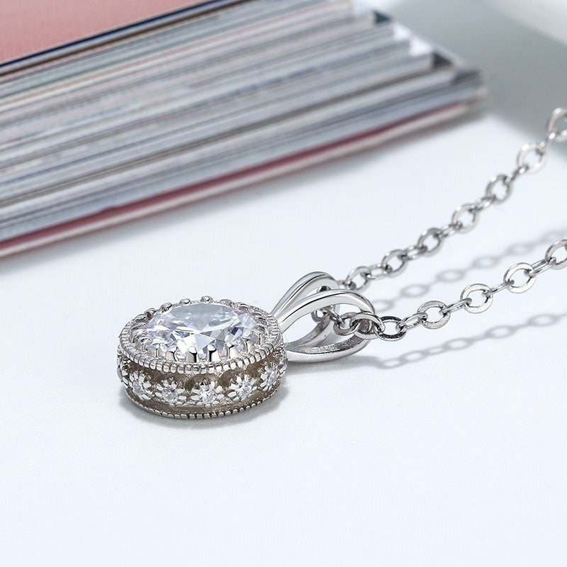 Kemstone 925 Sterling Silver Cubic Zirconia Halo Pendant Necklace for Women SN215