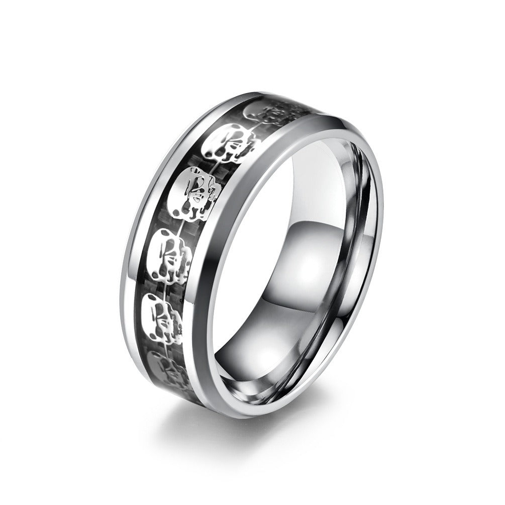 Kemstone  Stainless Steel Carbon Fiber Skull Ring for Men K-R439