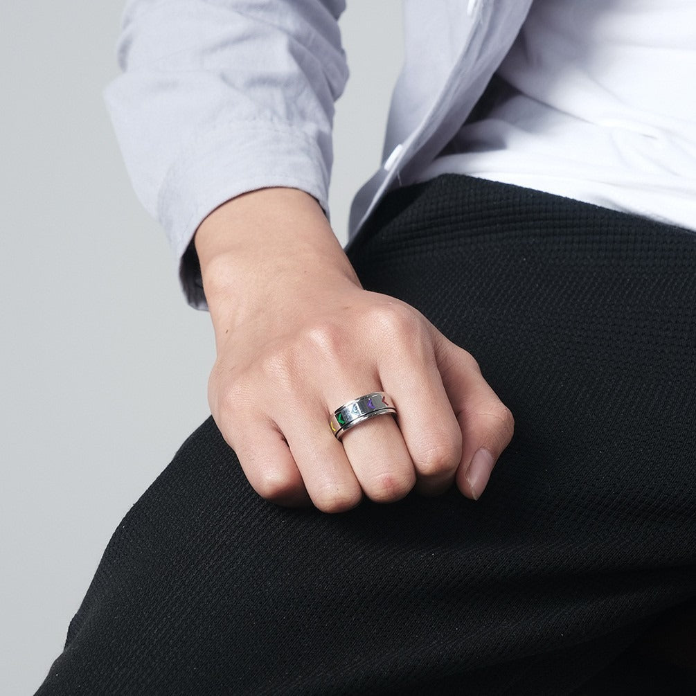 Kemstone Stainless Steel Rainbow Arrow Spinner Ring for Men K-R601