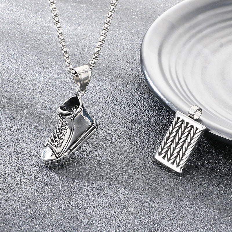 Kemstone Stainless Steel Sneaker Pendant Necklace for Men Street Style High Top Shoe Charm KP117718-LU