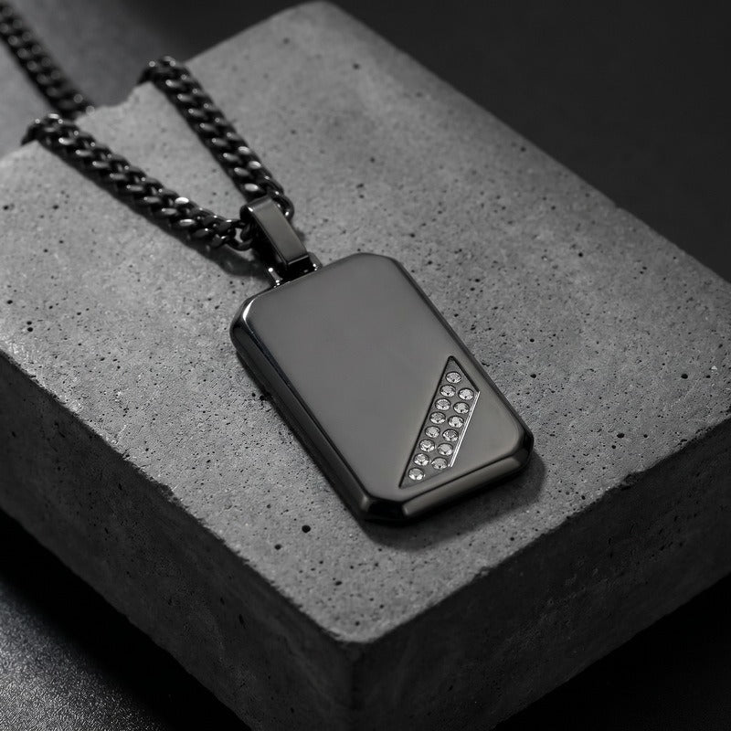 Kemstone Titanium Steel Tag Pendant Necklace for Men Angled Cubic Zirconia KN302396-KFC