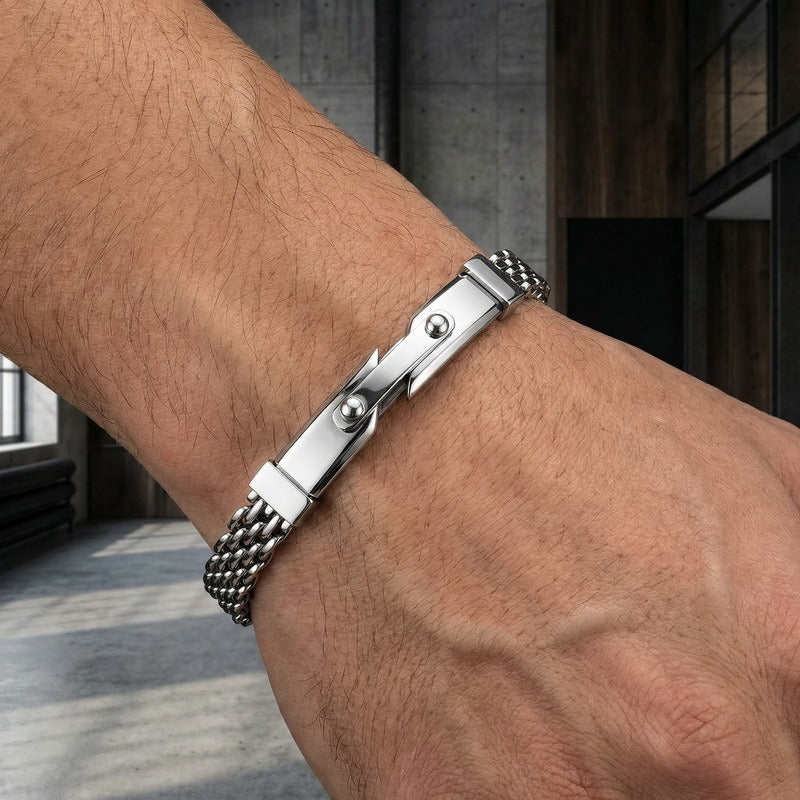 Kemstone Titanium Steel Woven Chain Bracelet for Men Curved Plate KB213344-KFC