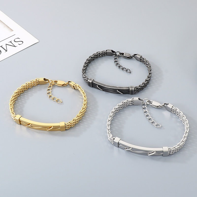 Kemstone ID Bar Bracelet for Men Curved Plate Titanium Steel Mesh Chain KB212804-KFC